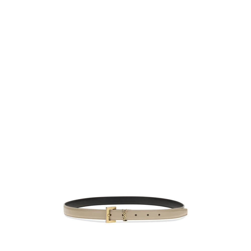 Beige Calf Leather Bos Taurus Thin Belt