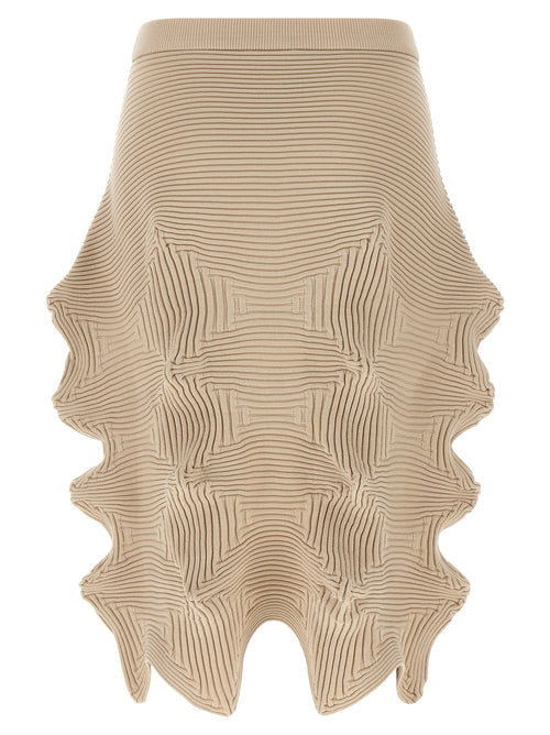 Beige Polyester Midi Skirt