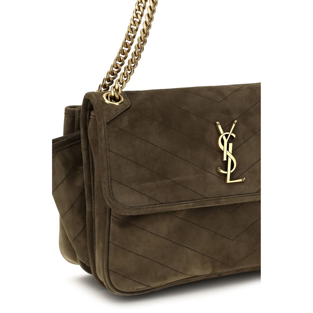 Bicolor Suede Leather Shoulder Bag