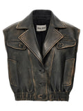 Brown Lamb Leather Sleeveless Jacket