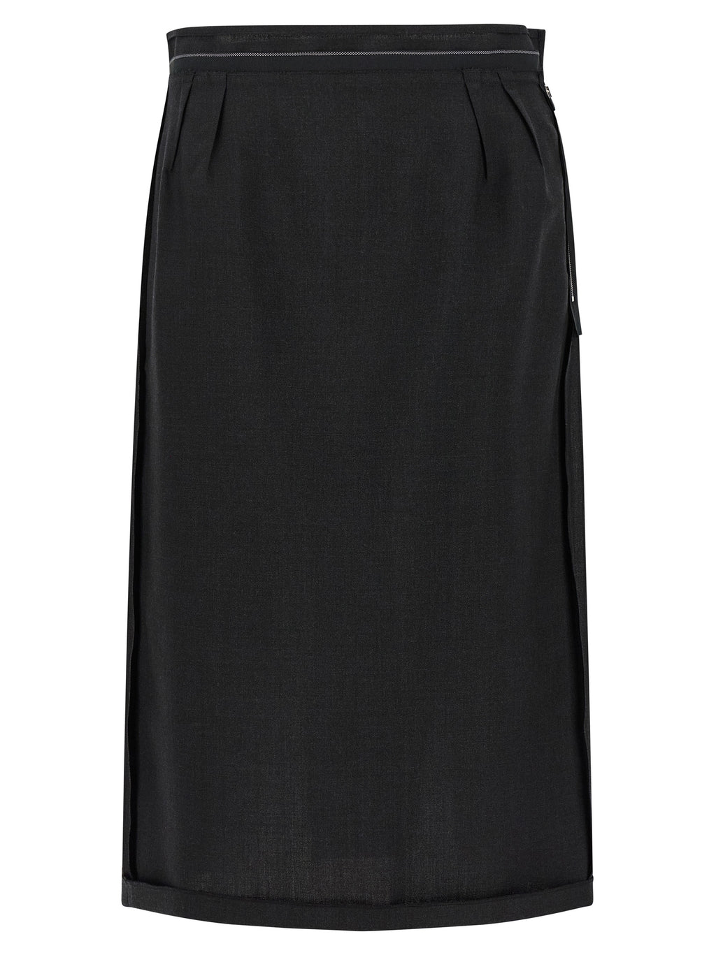 Black Virgin Wool Midi Skirt