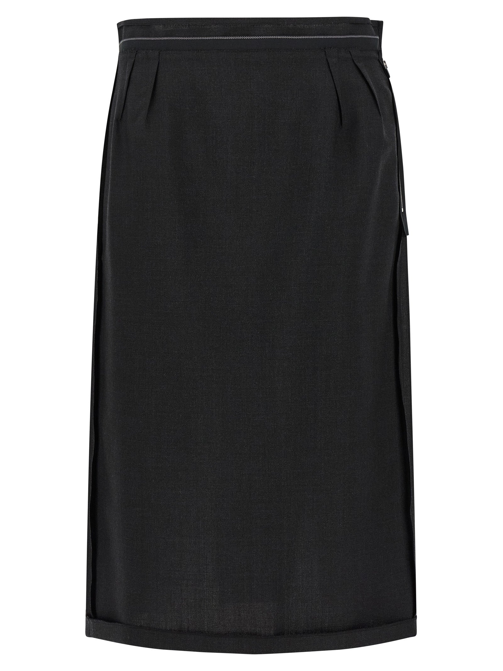Black Virgin Wool Midi Skirt