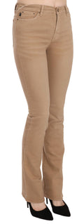 Brown Cotton Stretch Mid Waist Skinny Trousers Pants