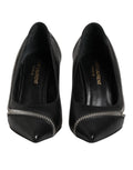 White Black Leather Pointed Toe Heels Shoes