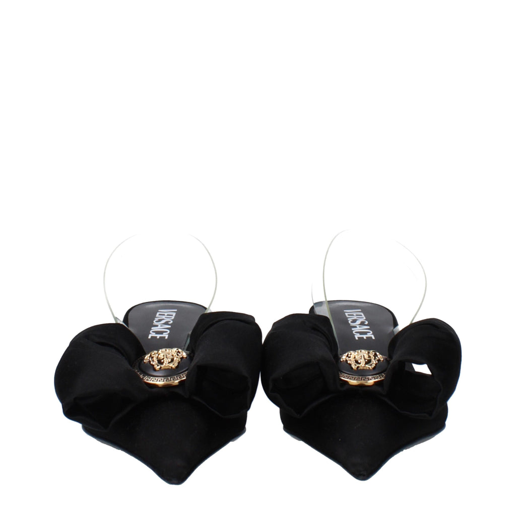Black Satin Flat Sandals