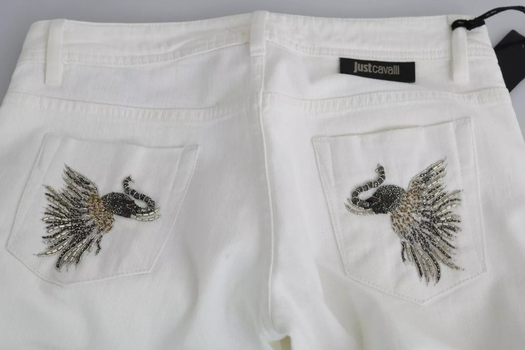 White Cotton Slim Fit Mid Waist Skinny Trouser Jeans
