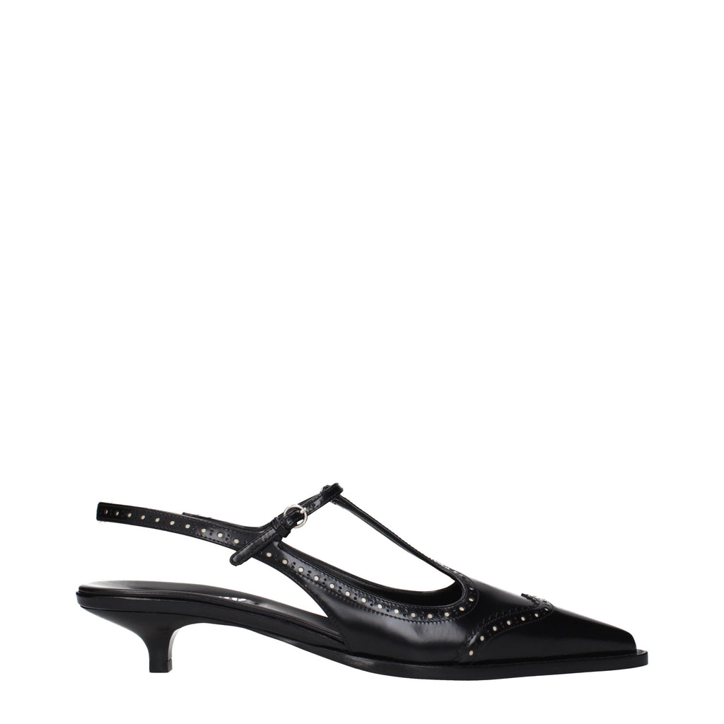 Black Leather Mid Heel Pumps